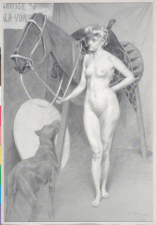 Femme nue debout dans un atelier