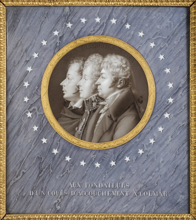 Portrait des trois fondateurs d'un cours d'accouchement à Colmar : Morel, Desportes, Paira