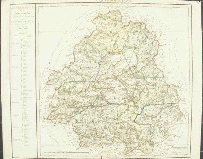 Atlas national de France / Département de la Dordogne / décrété le 26 janvier 1790 par l'Assemblée Nationale (titre inscrit)