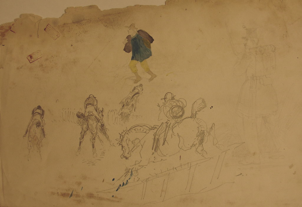 Cavaliers partant au galop après l’obstacle / Bord de mer