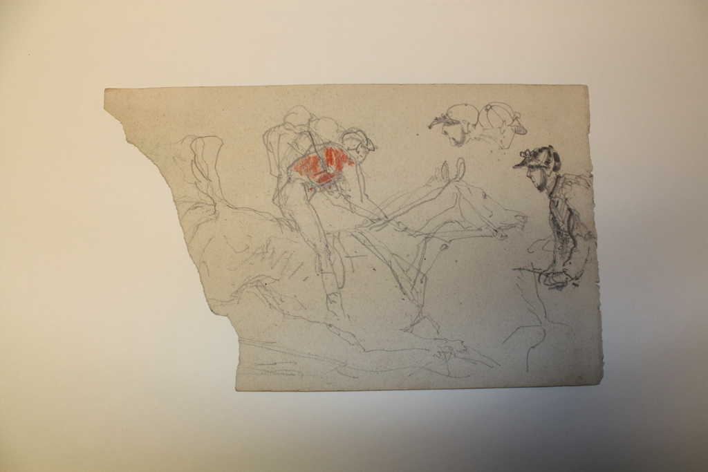 Jockey et cheval après le saut / Portrait de jockey et de son cheval (Recruit ?)