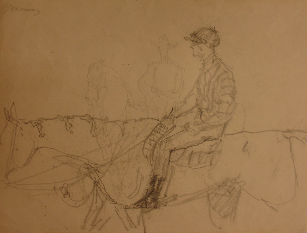 Portrait de jockey / Cheval paissant librement, Fernk-khan