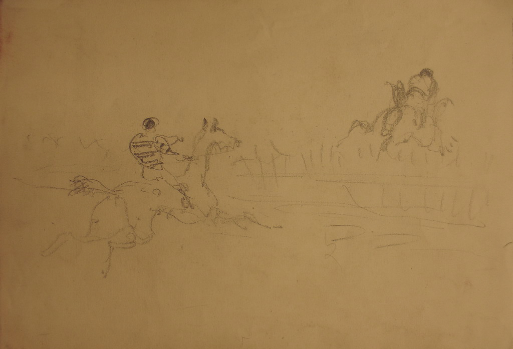 Jockeys sautant une haie / Retour au château