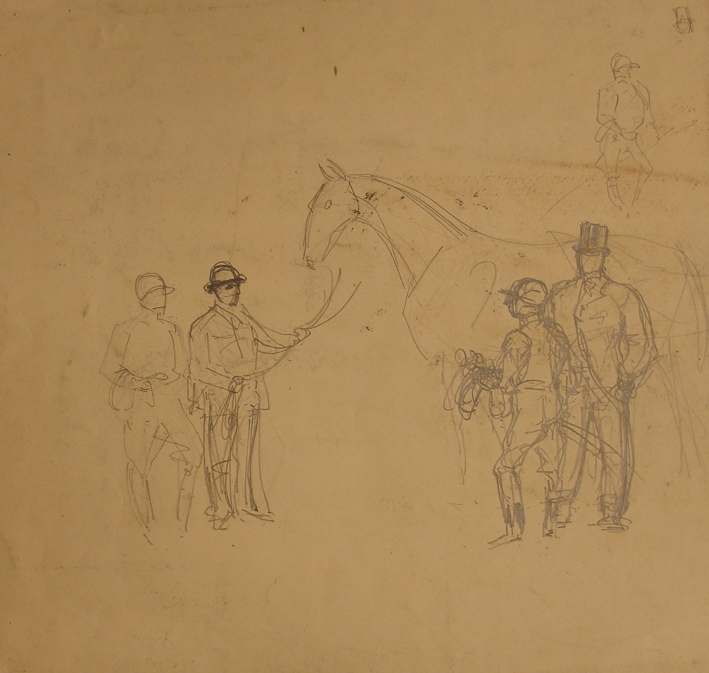 Jockeys et amateurs près d’un cheval