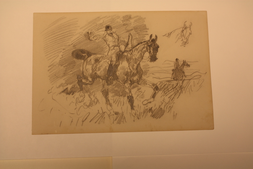 Piqueur à cheval sonnant du cor / Décomposition de mouvements