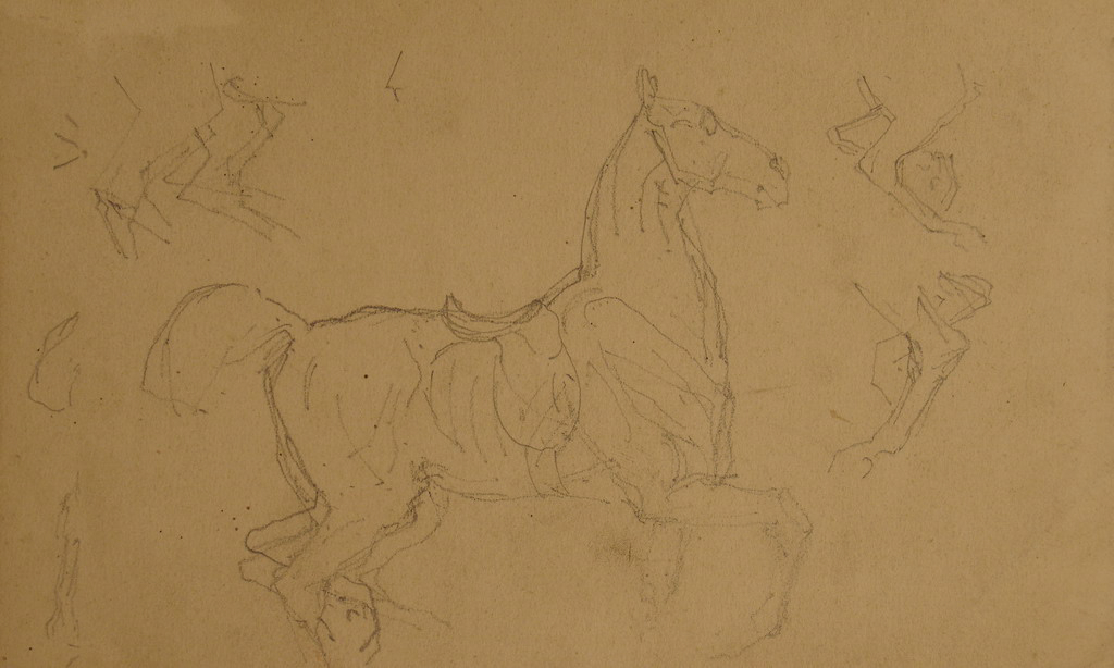 Cheval caracolant / Têtes de jockeys et chevaux