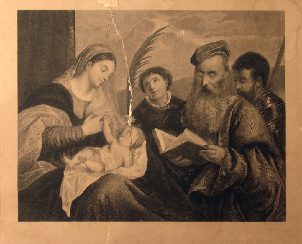 “La Vierge à l’Enfant avec St Etienne, St Jérôme et St Maurice” ou “La Vierge entourée de Saints” ou “L’enfance du Christ”