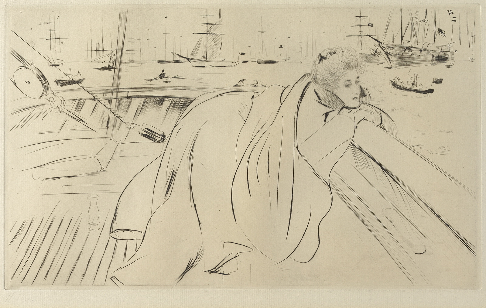 Femme appuyée sur un bastingage à Cowes