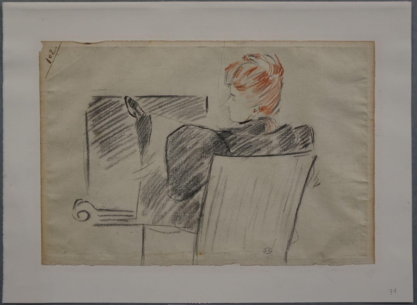 Alice Helleu assise au coin du feu
