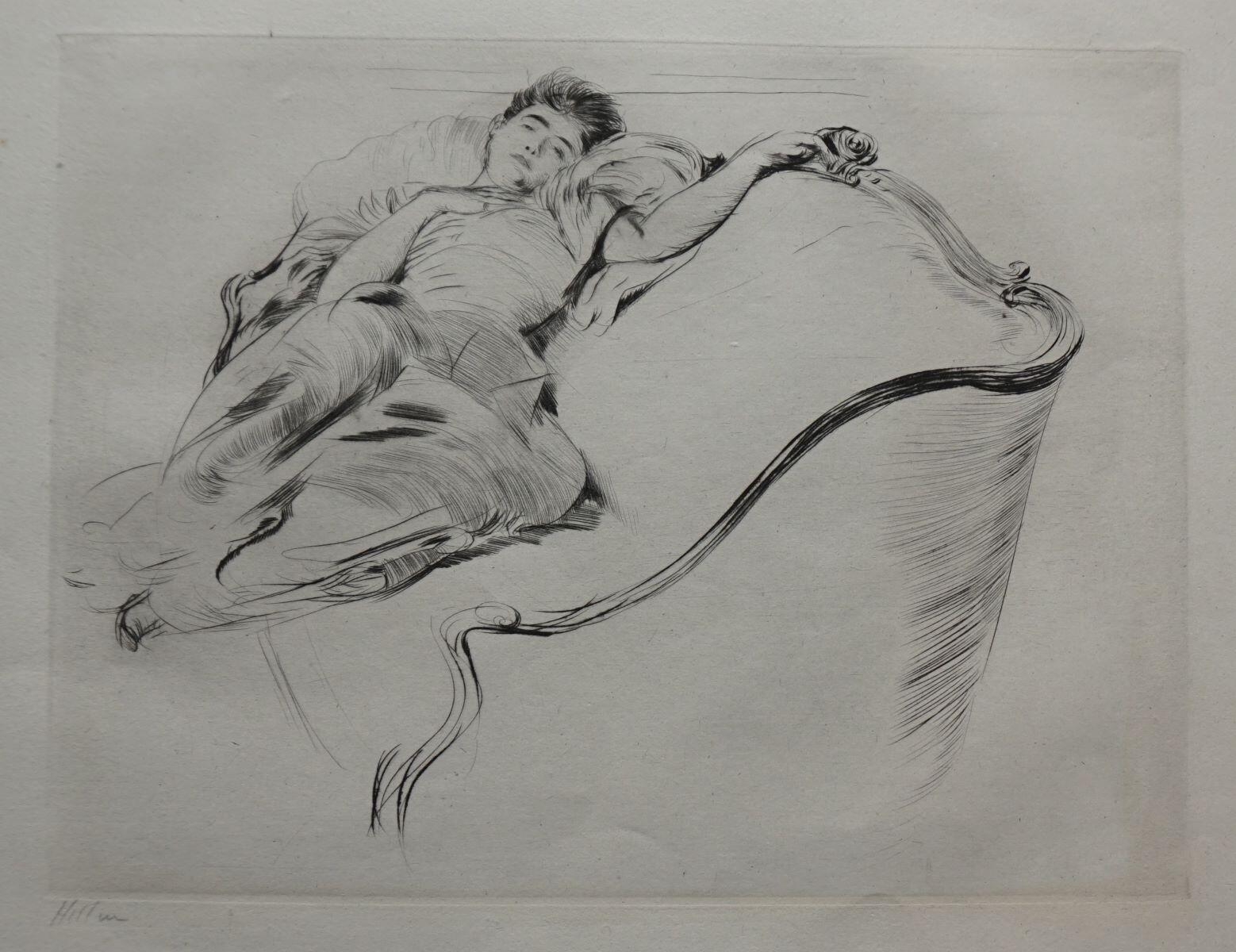 Femme étendue sur un canapé Louis XV