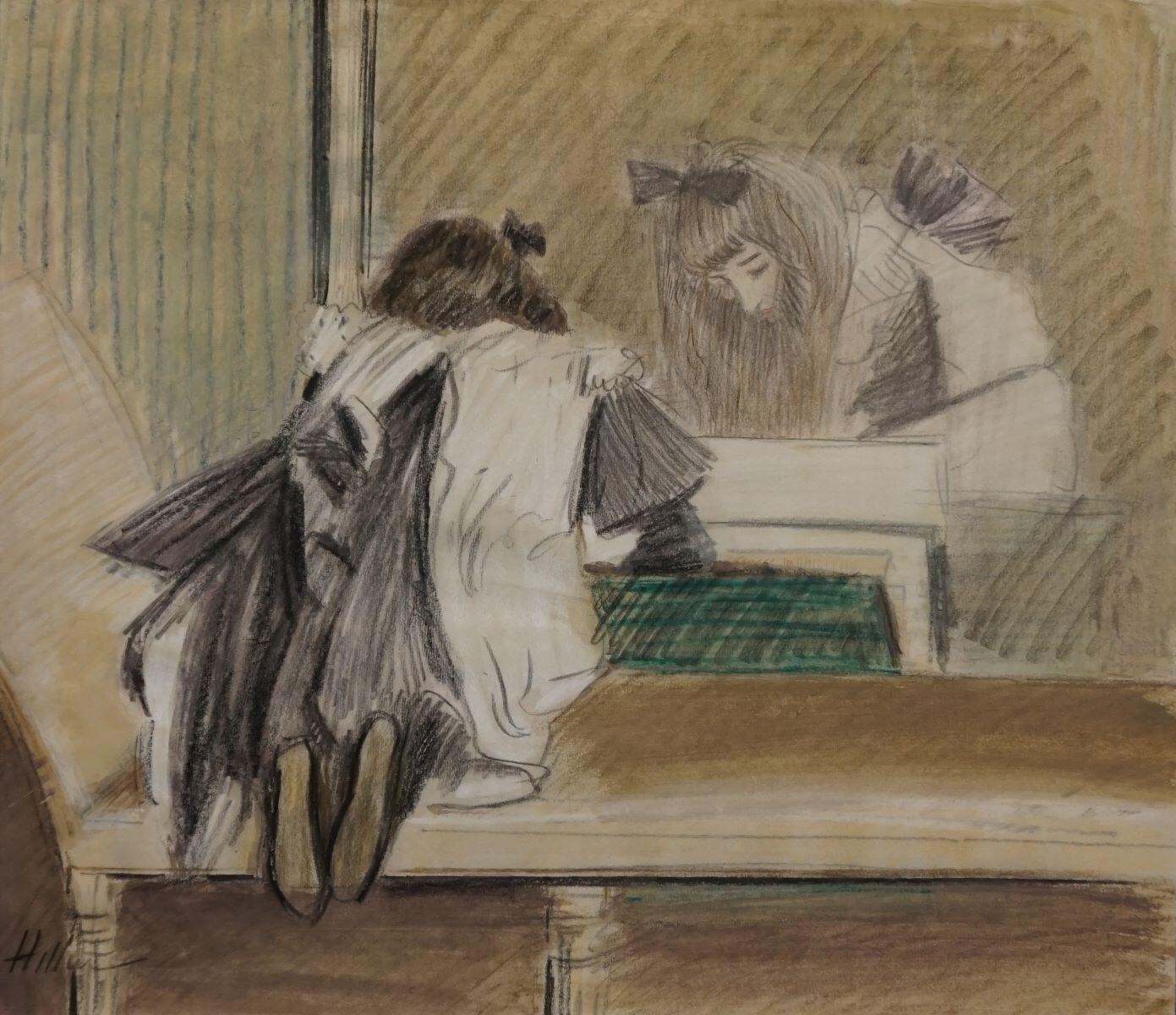 Ellen Helleu consultant un carton à dessins