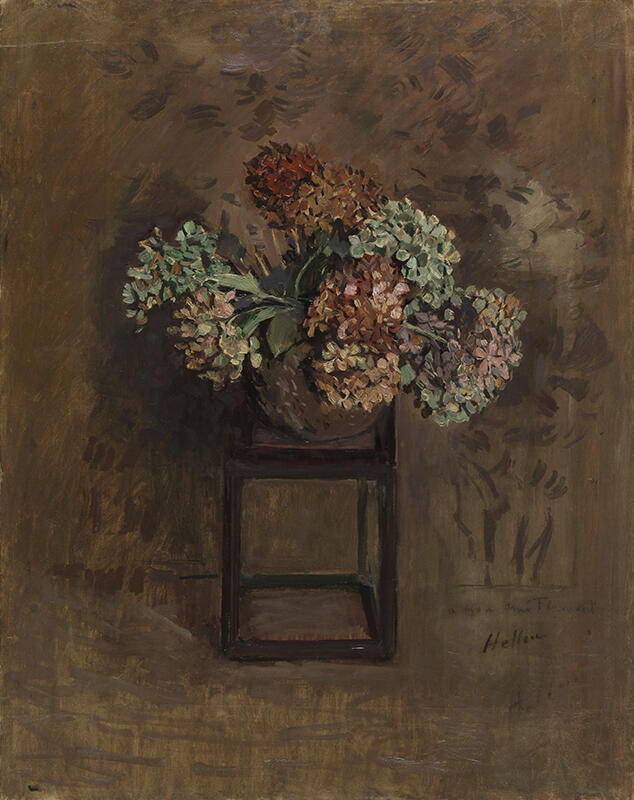 Vase d'hortensias sur un guéridon