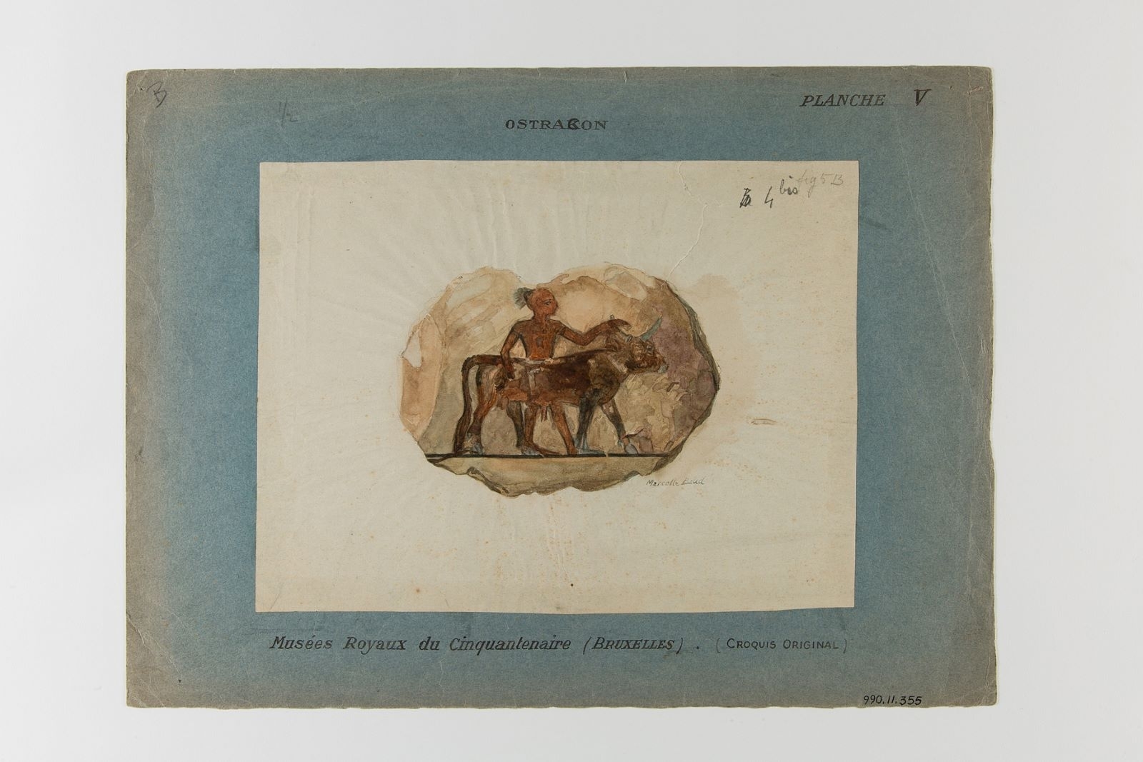 Homme guidant un taureau, ostracon (titre factice)