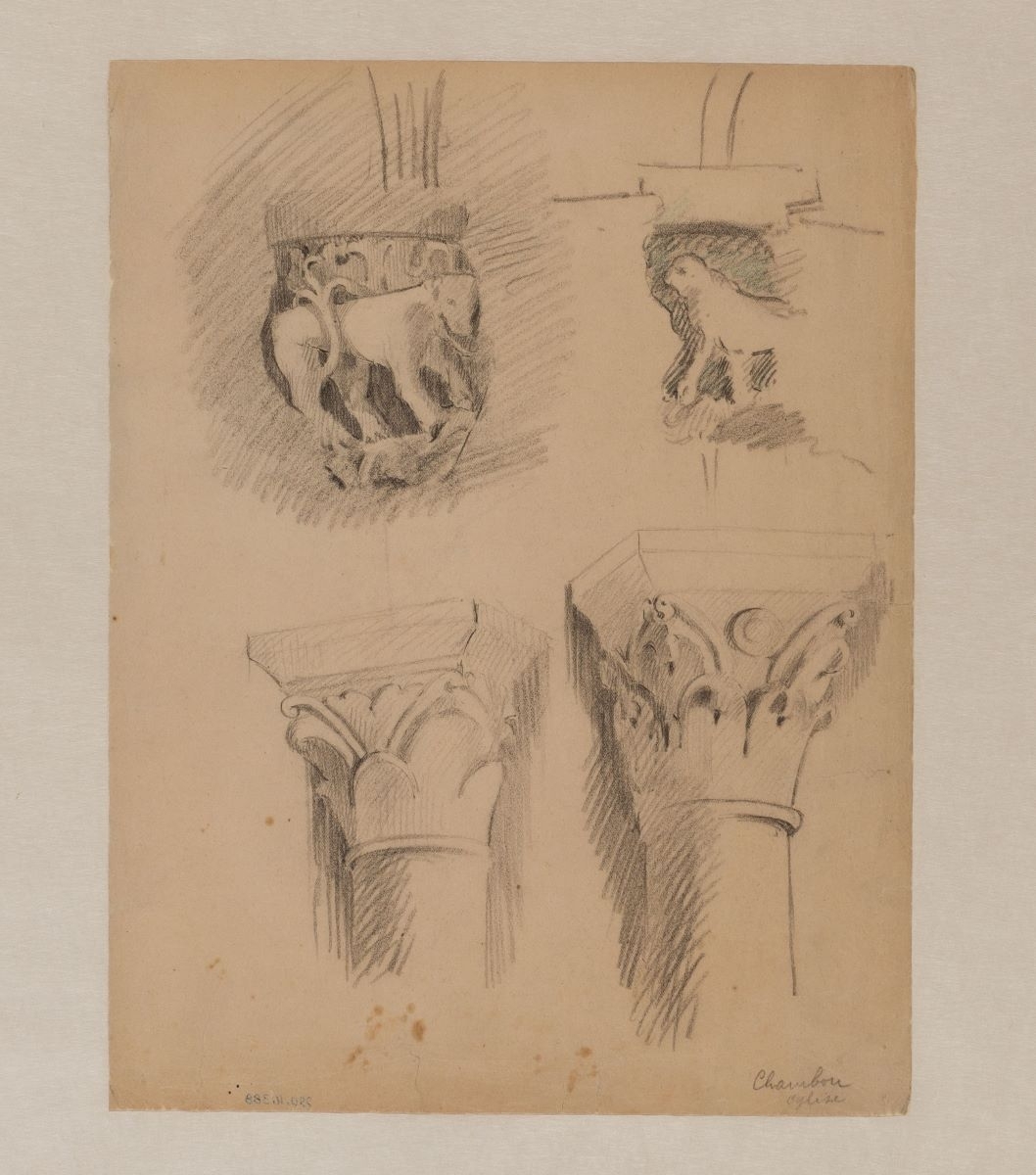 4 chapiteaux de l'église romane de Chambon-sur-Lac (63) (titre factice)