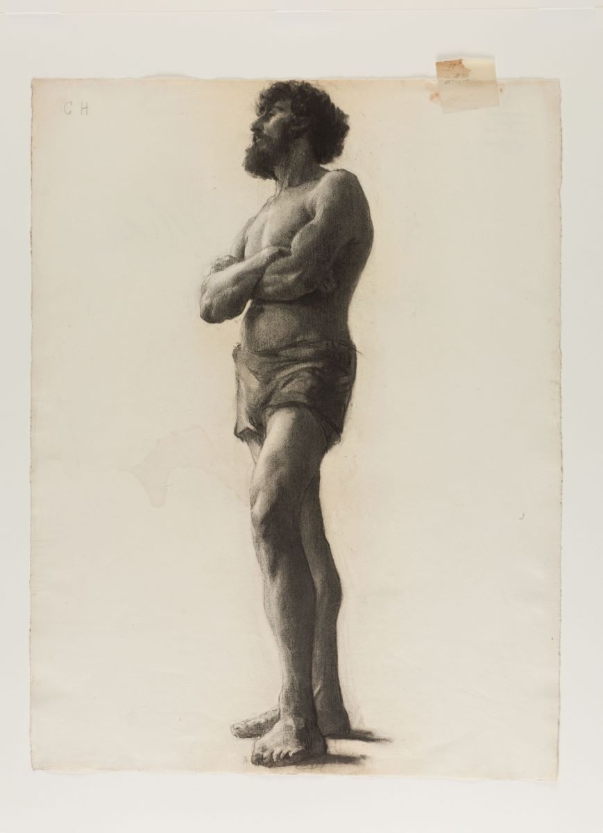 Académie Julian : dessin de modèle vivant masculin (titre factice)