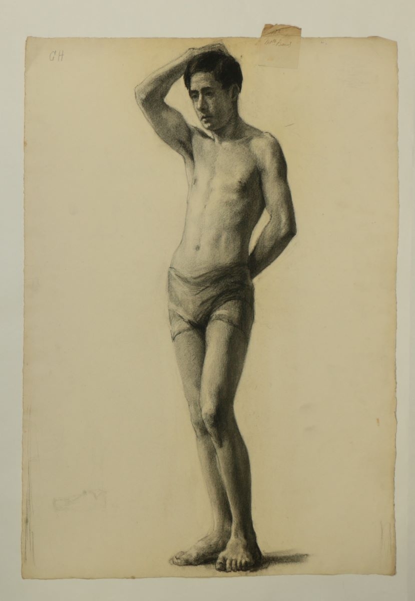 Académie Julian : dessin de modèle vivant masculin (titre factice)