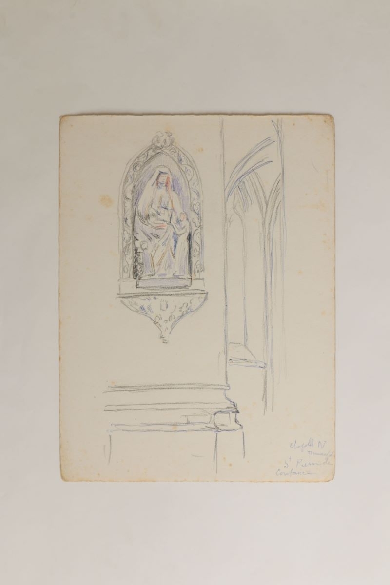 Statue polychrome de Sainte-Anne et la vierge au donateur de l’église Saint-Pierre de Coutances (titre factice)