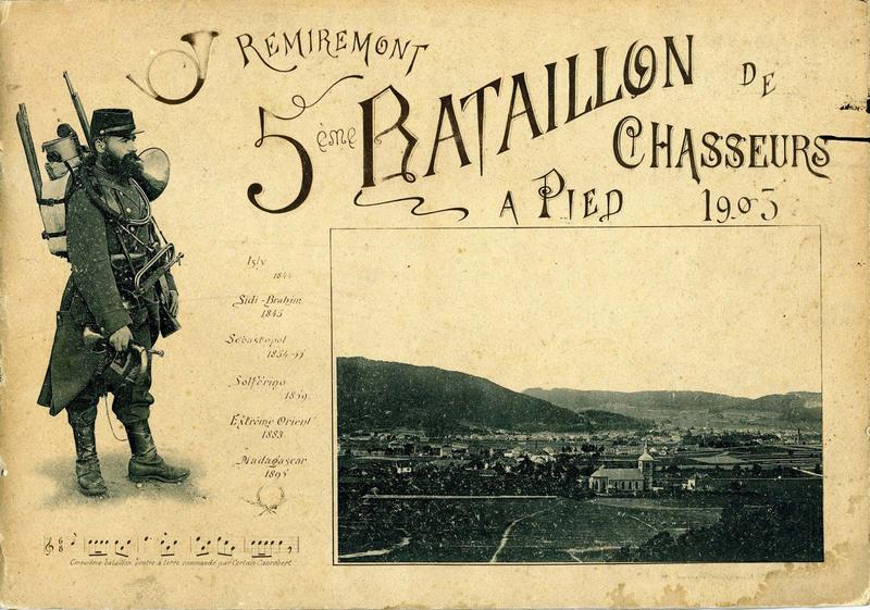 REMIREMONT / 5EME BATAILLON DE / CHASSEURS / A PIED 1903 (titre inscrit)