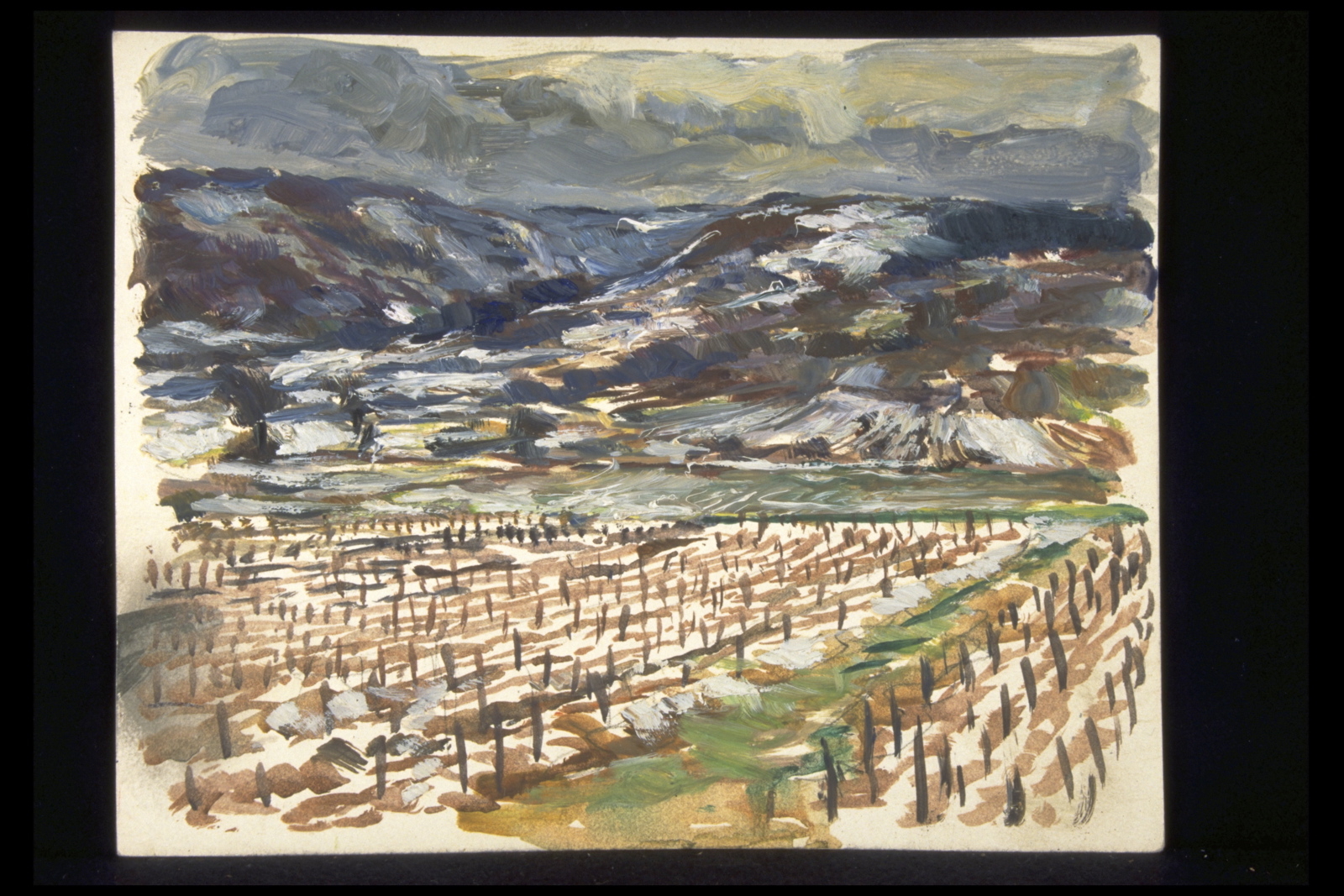 4 saisons, 1ère chute de neige, la Combe entre Chenôve et Marsannay (titre inscrit, au verso)