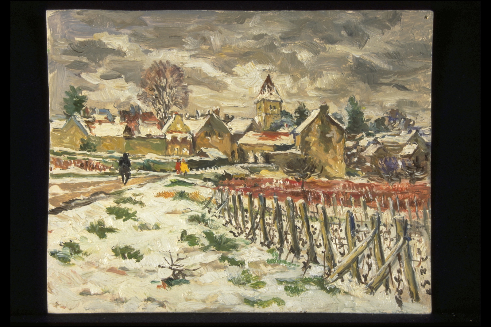 Couchey, hiver 76 et passants (titre inscrit, au verso)