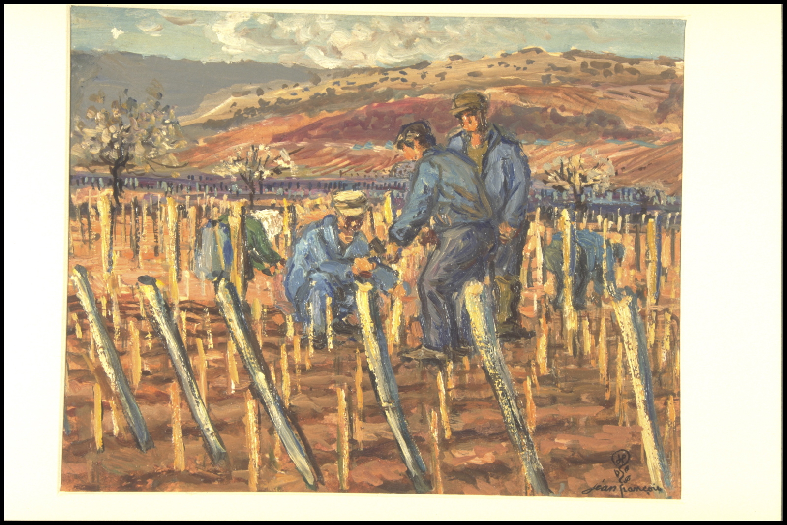 Printemps, Jalonnement, piquetage des plants, plantation des piquets (titre inscrit, au verso)