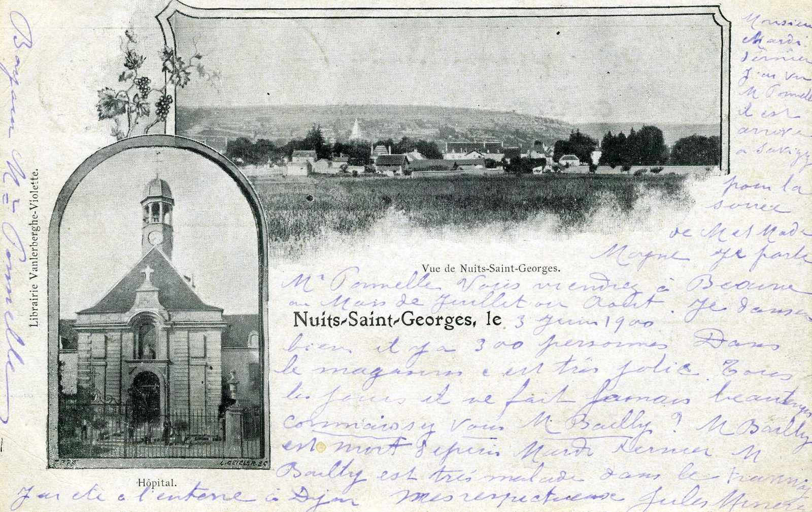 Vue de Nuits-Saint-Georges. / Hôpital. (titre inscrit)