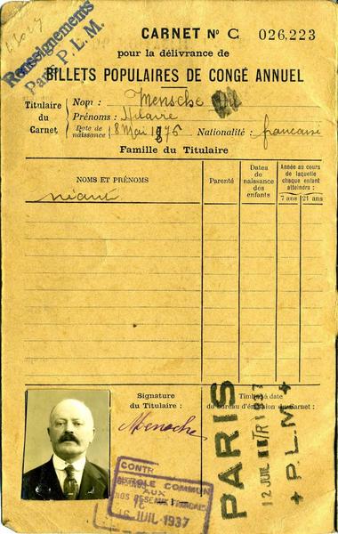 CARNET pour la délivrance de BILLETS POPULAIRES DE CONGE ANNUEL (titre inscrit)