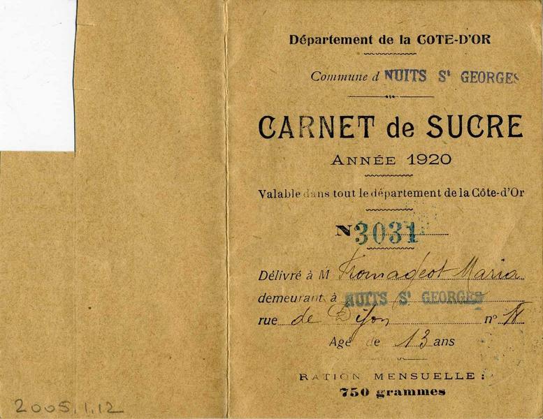 CARNET DE SUCRE (titre inscrit)