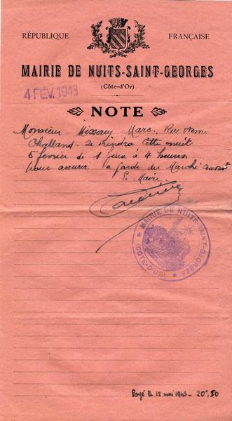 MAIRIE DE NUITS SAINT GEORGES/ NOTE (titre inscrit)