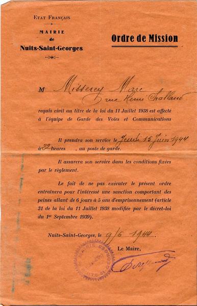Ordre de Mission (titre inscrit)