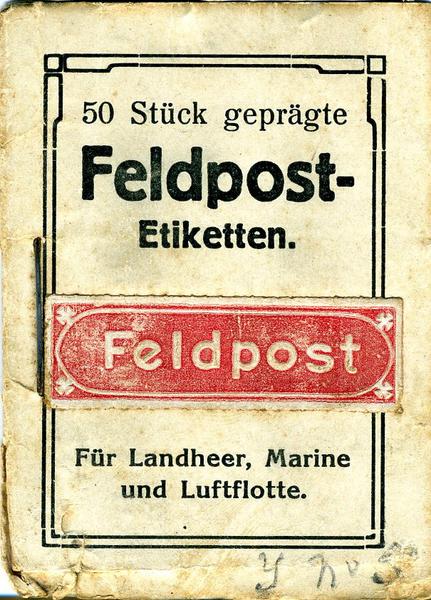 50 stück geprägte / Feldpost-/ Etiketten für Landheer, Marine / und Luftflotte (titre inscrit, allemand)