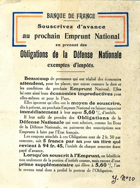 BANQUE DE FRANCE / Souscrivez d'avance / au prochain Emprunt National (titre inscrit)