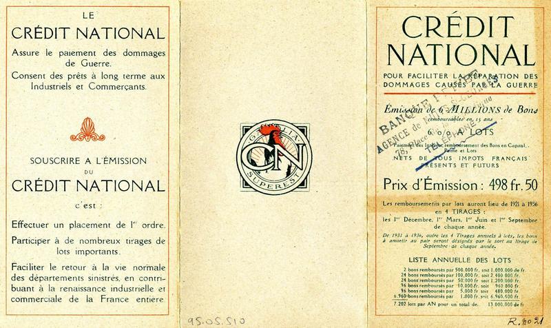 CREDIT / NATIONAL / pour faciliter la réparation des dommages causés par la guerre (titre inscrit)