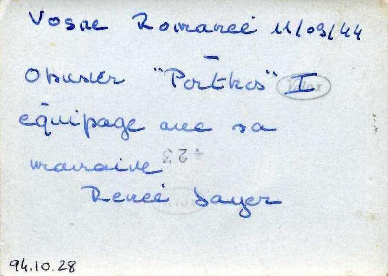 Vosne Romanée 11/09/1944 / Obusier 'Porthos' I / équipage avec sa / marraine / Renée Jayer (titre inscrit)