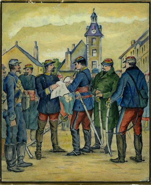 Le Général Crémer sur la place du Marché, donne ses ordres pour la défense (titre d'usage)