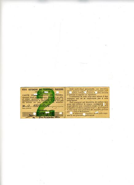 CARTE HEBDOMADAIRE DE TRAVAIL (titre inscrit)