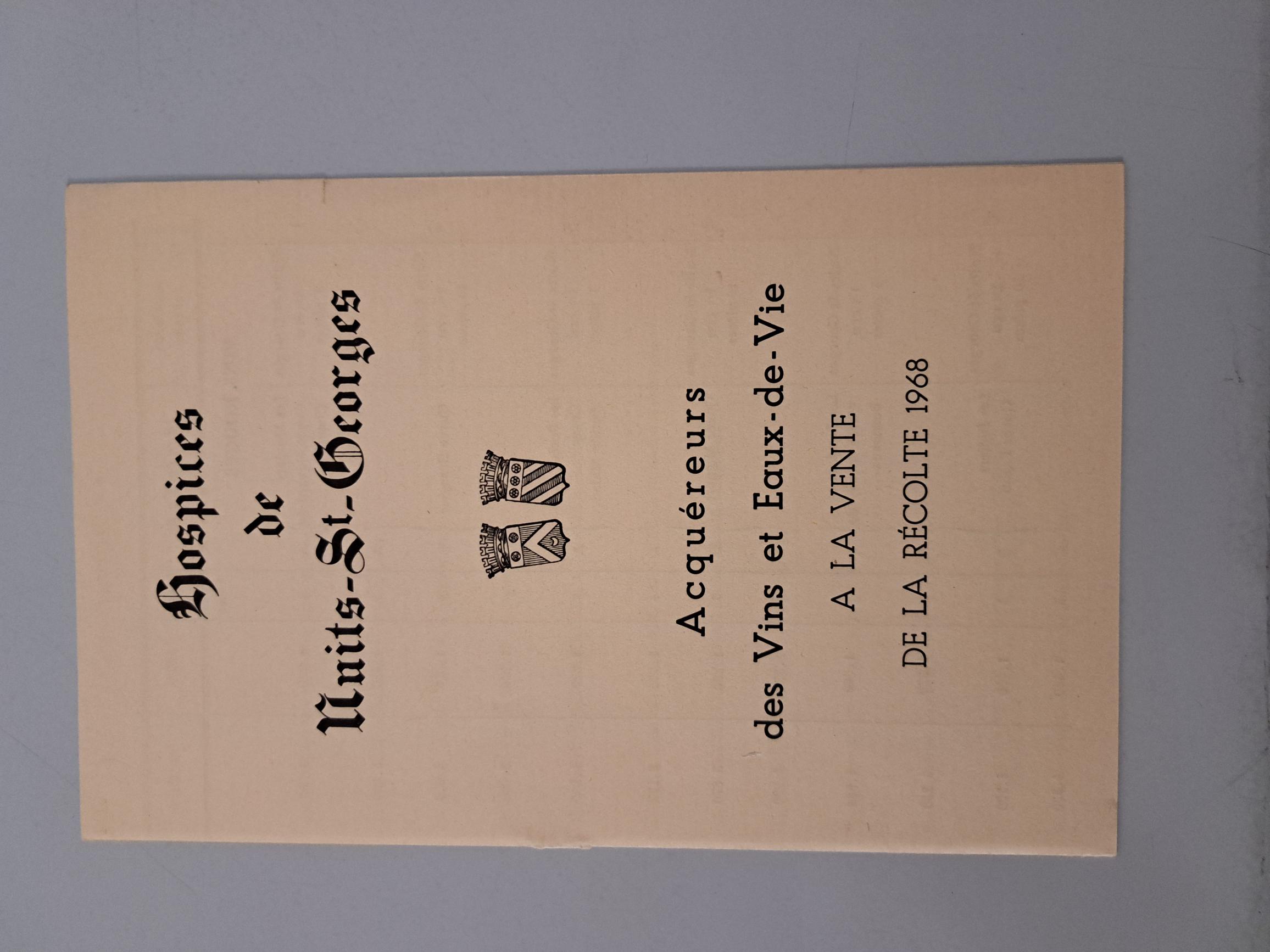 Acquéreurs / des Vins et Eaux-de-Vie / A LA VENTE / DE LA RECOLTE 1968 (titre inscrit)