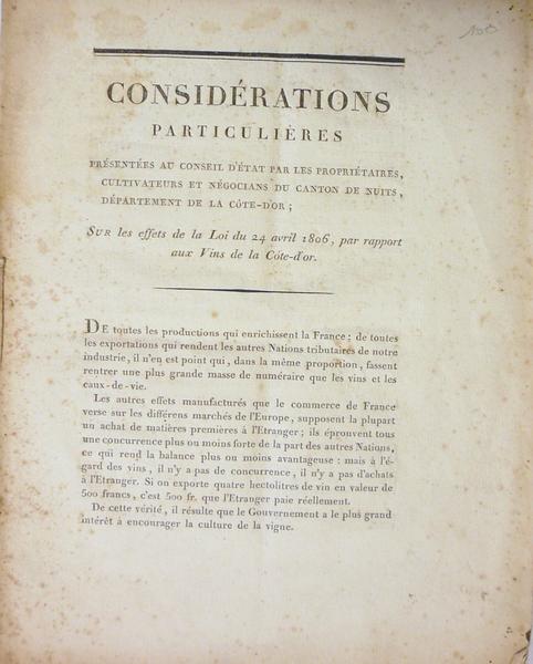 CONSIDERATIONS / PARTICULIERES...(titre inscrit)