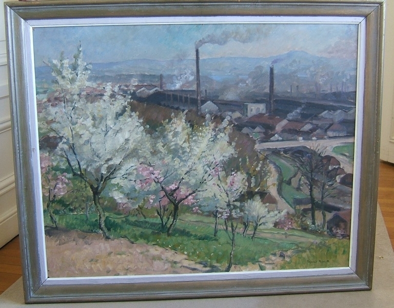 Le Creusot. Arbres fleuris et usine