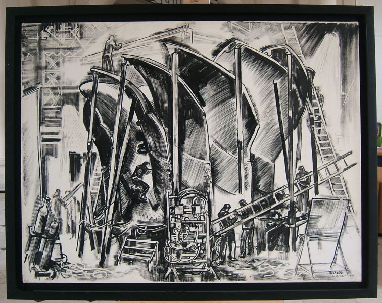 Montage des pales d'une turbine
