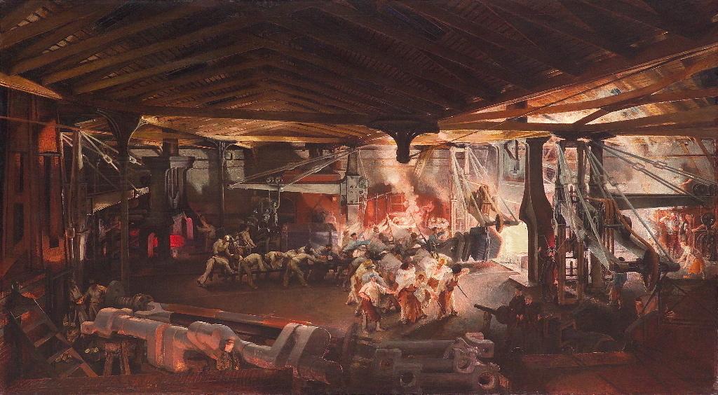 Forgeage au marteau-pilon dans les ateliers d'Indret
