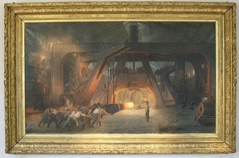 Marteau-pilon ou Le marteau-pilon, forges et aciéries de Saint-Chamond ou Sortie d'une pièce de marine