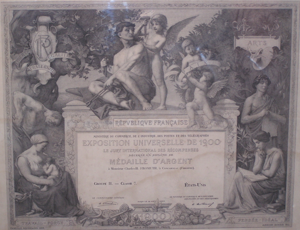Exposition universelle de 1900 - Diplôme de médaille d'argent du peintre Charles Fromuth