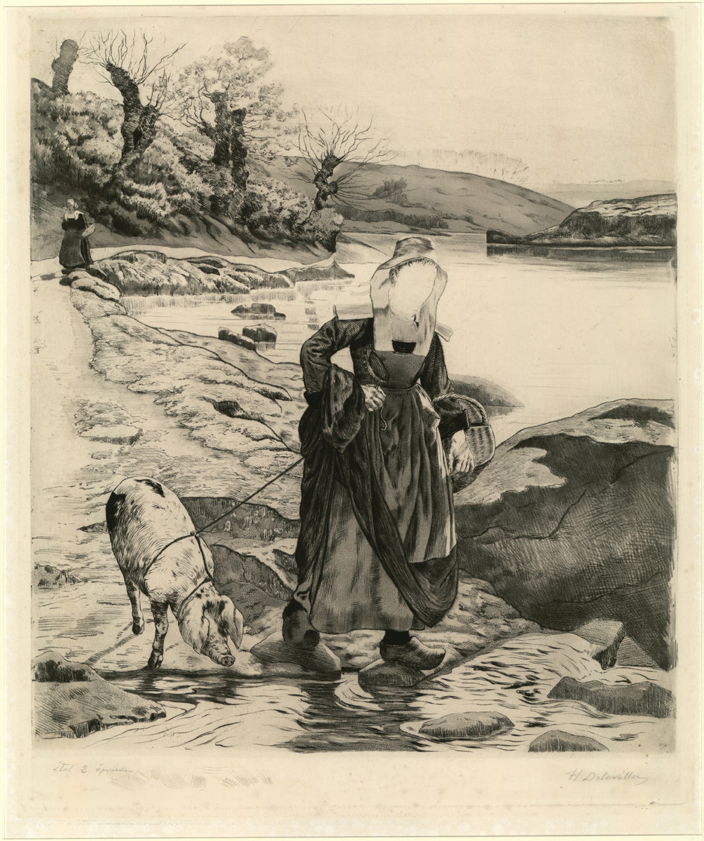 Bretonne au cochon ou Au bord de la rivière