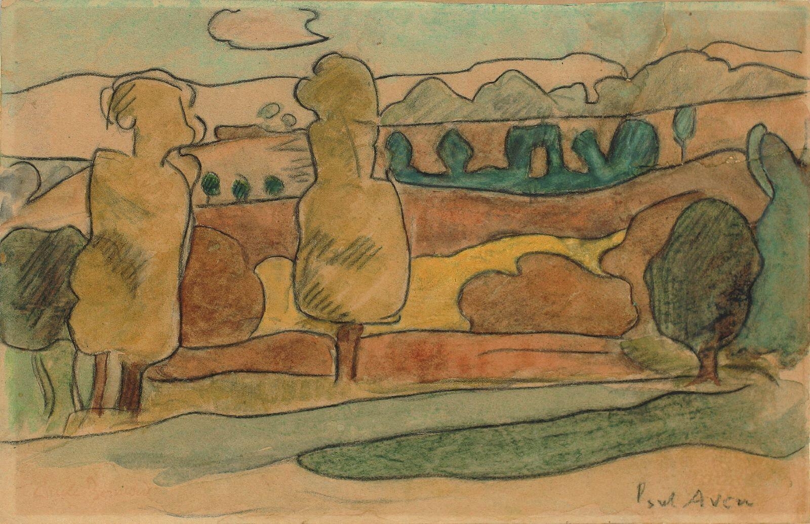 Paysage de Pont-Aven aux peupliers