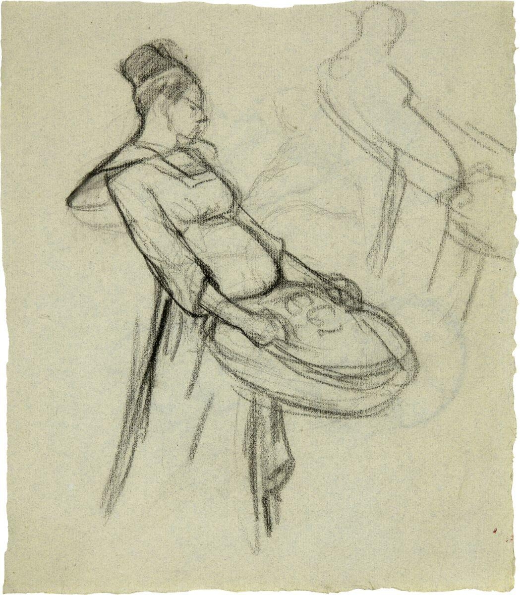 Bretonne avec un panier plat (recto) ; Quatre études de tête (verso)