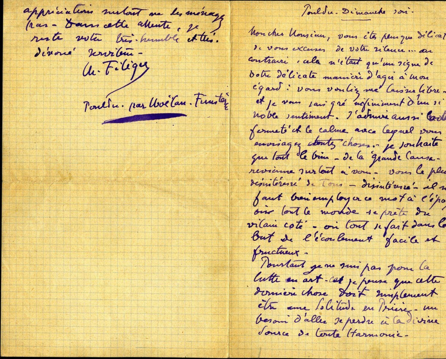 Lettre de Charles Filiger à Antoine de La Rochefoucauld
