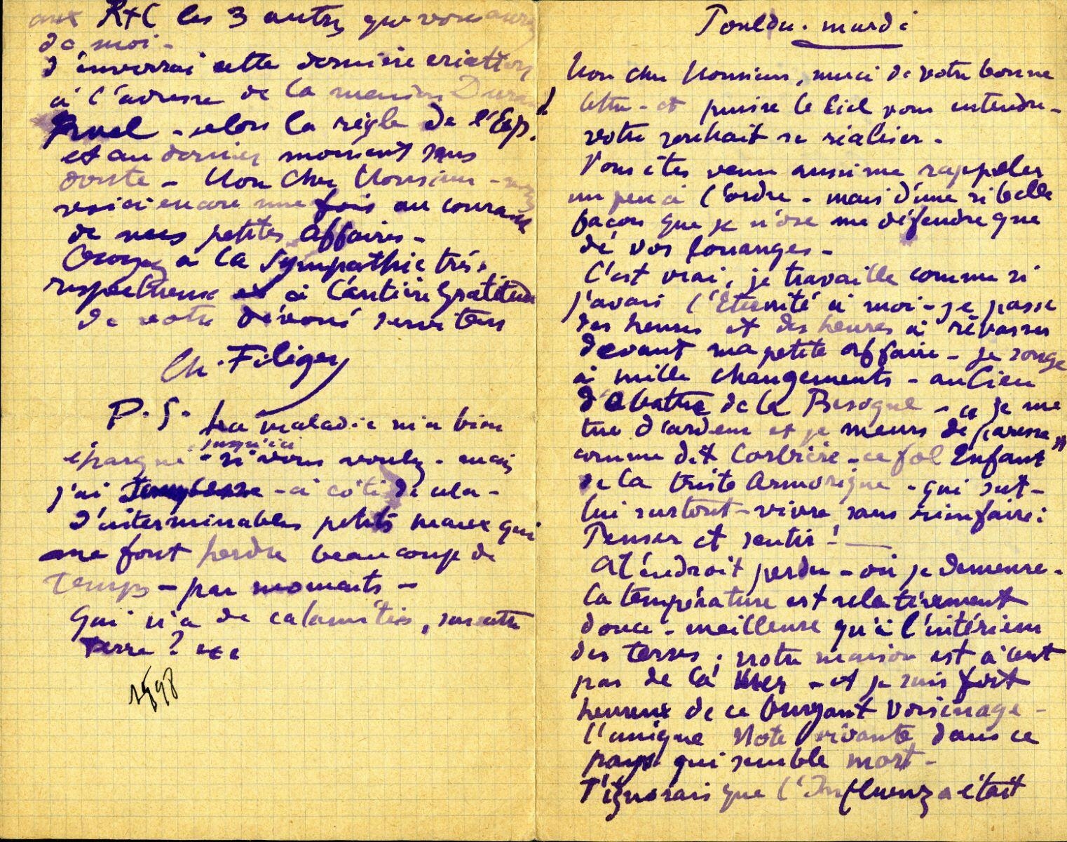 Lettre de Charles Filiger à Antoine de La Rochefoucauld