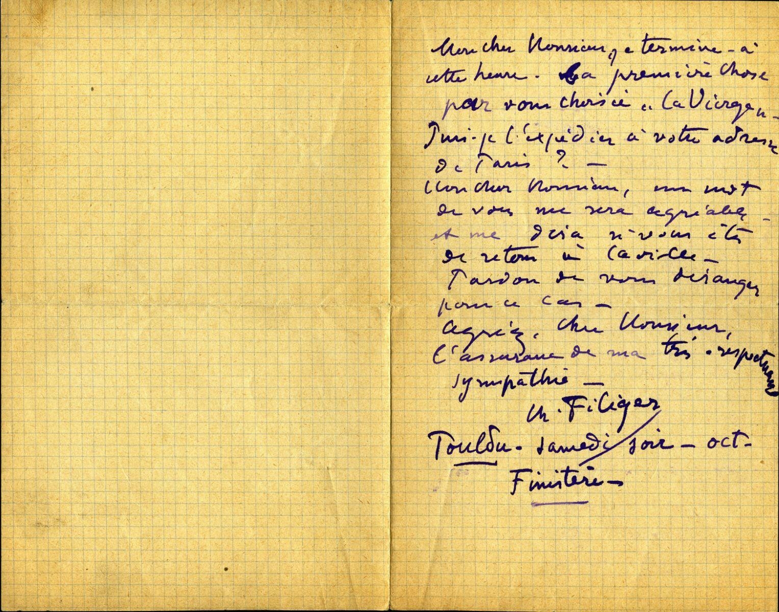 Lettre de Charles Filiger à Antoine de La Rochefoucauld
