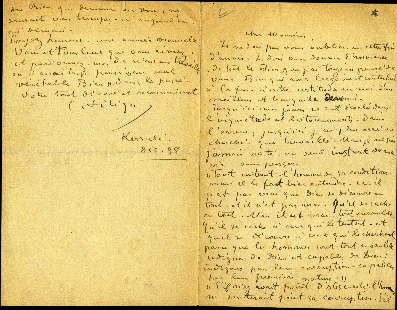 Lettre de Charles Filiger à Antoine de La Rochefoucauld
